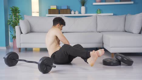 young athlete doing sports at home exercising.