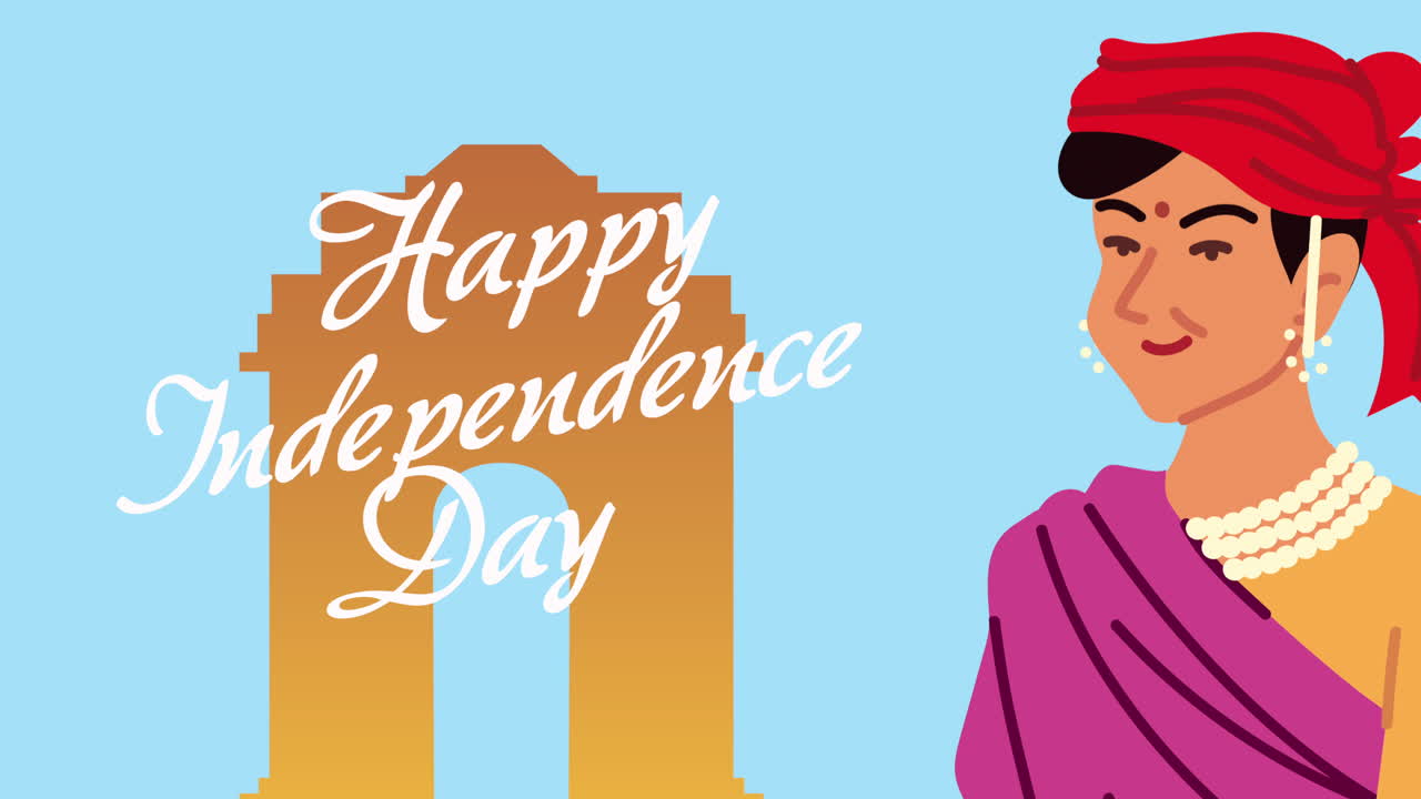 소녀와 함께 인도 독립기념일 글자