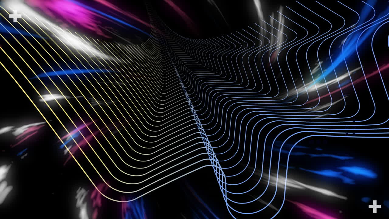 Animation of mesh and light trails on black background