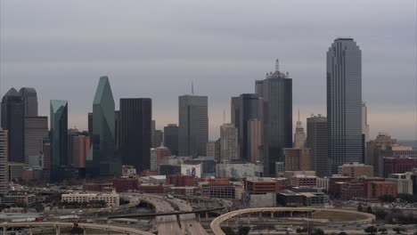 establishing drone shot of downtown dallas