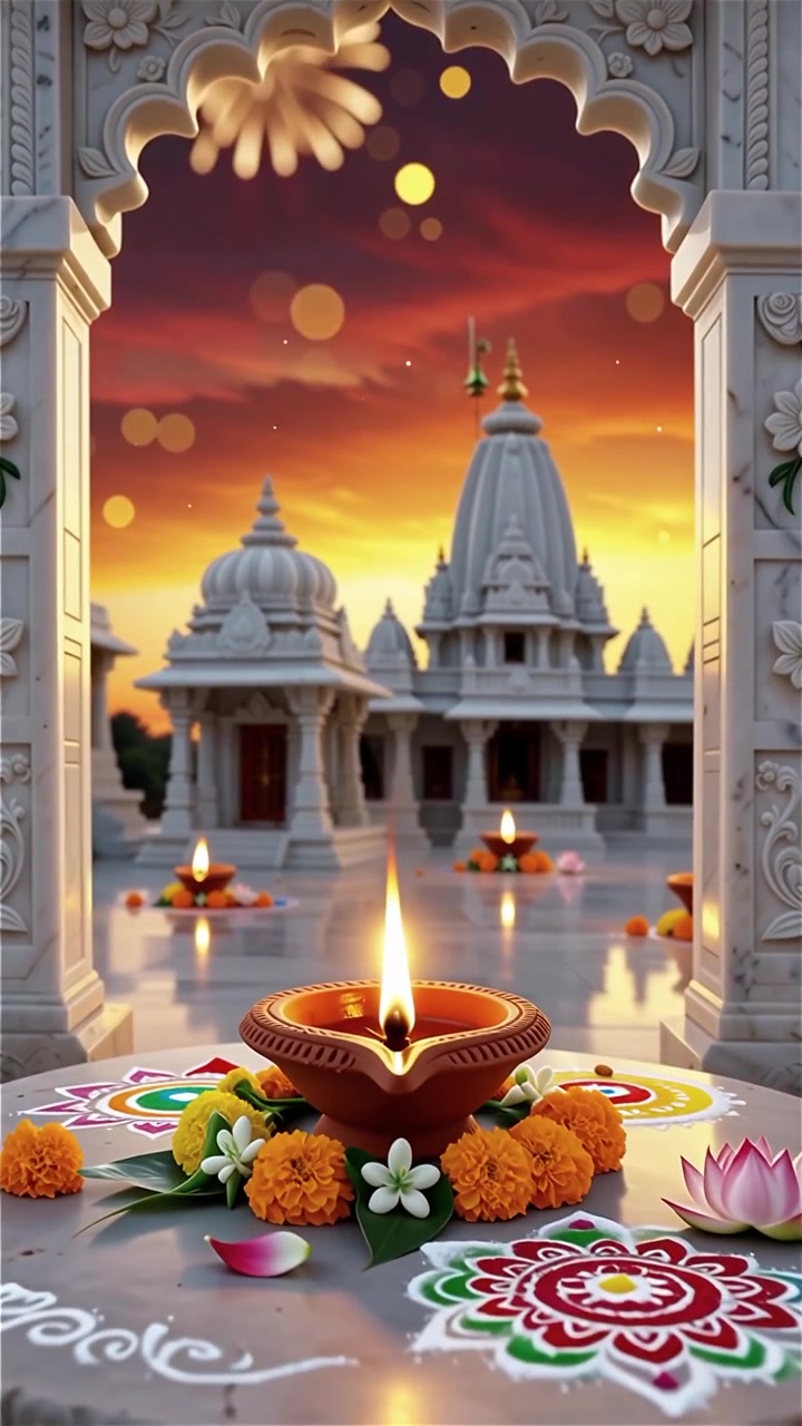 Sfondo del Festival Diwali con lanterne e decorazioni tradizionali Diyas.