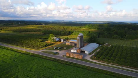 beautiful american road side farm, aerial drone view
