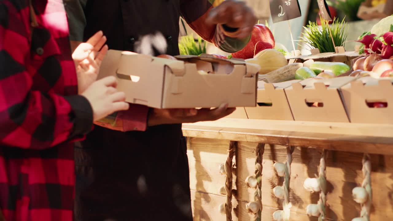 Selling fresh produce at market
