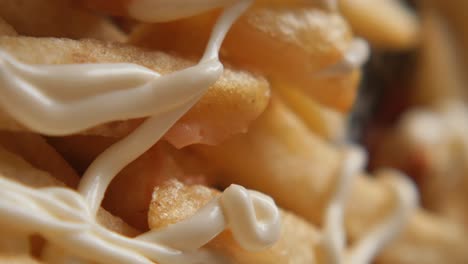 closeup of french fries with mayo