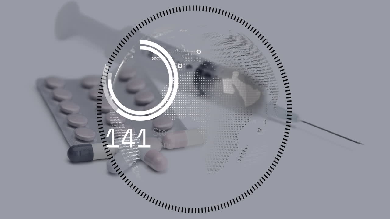 animación del globo, los números, la medicación y la jeringa