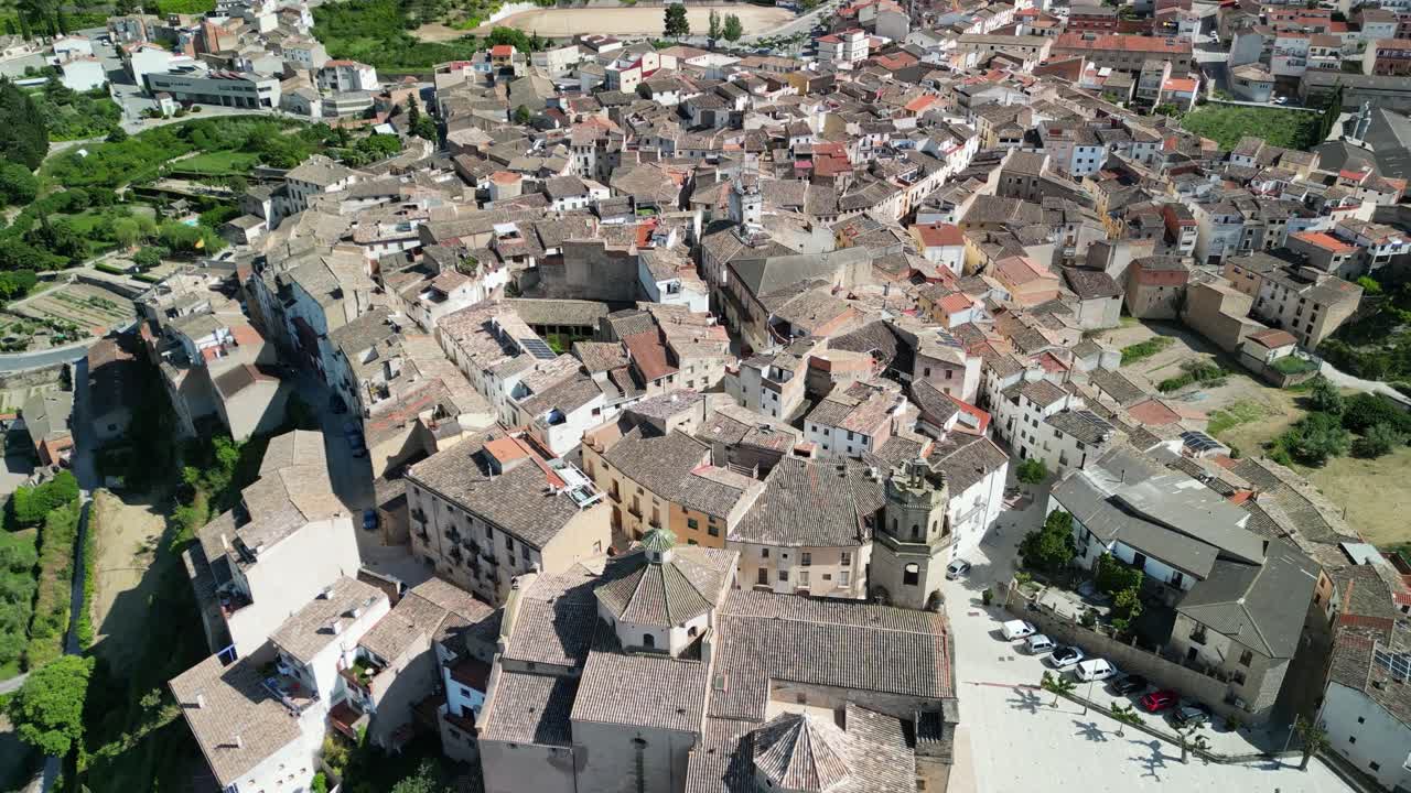 aerial views of the town of Tivissa on the Rivera d'Ebre in Catalunya, Spain