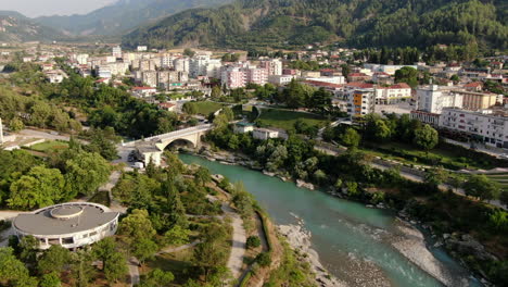 aerial drone view of bluish watery river