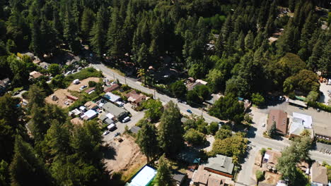 drone shot of downtown boulder creek, california