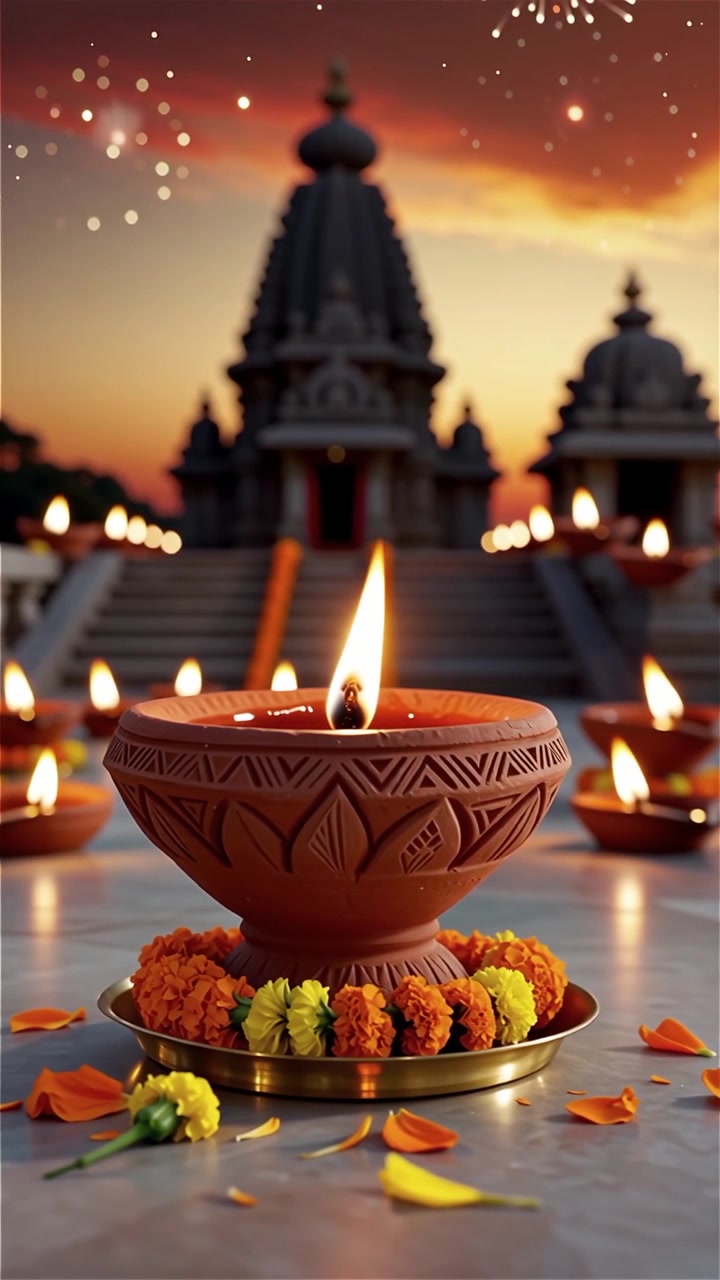 Sfondo del Festival Diwali con lanterne e decorazioni tradizionali Diyas.