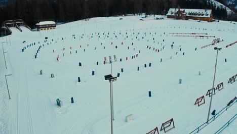 Drone-Aerial-Shot-of-Skiier-alone-on-a-slope