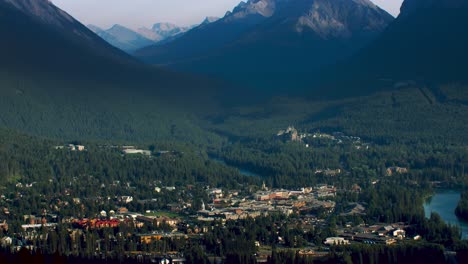 banff valley view with mountains and town