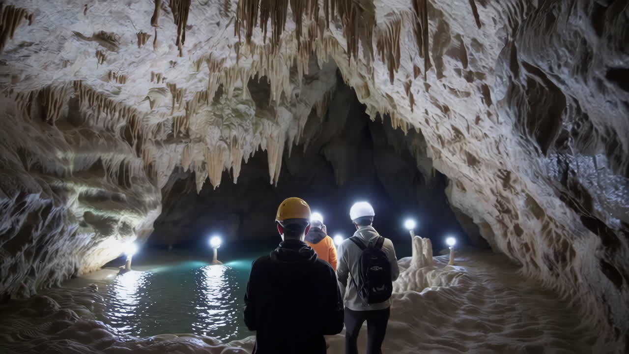 Exploring a Cave with a Pool Inside