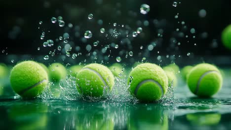 tennis balls in water splash