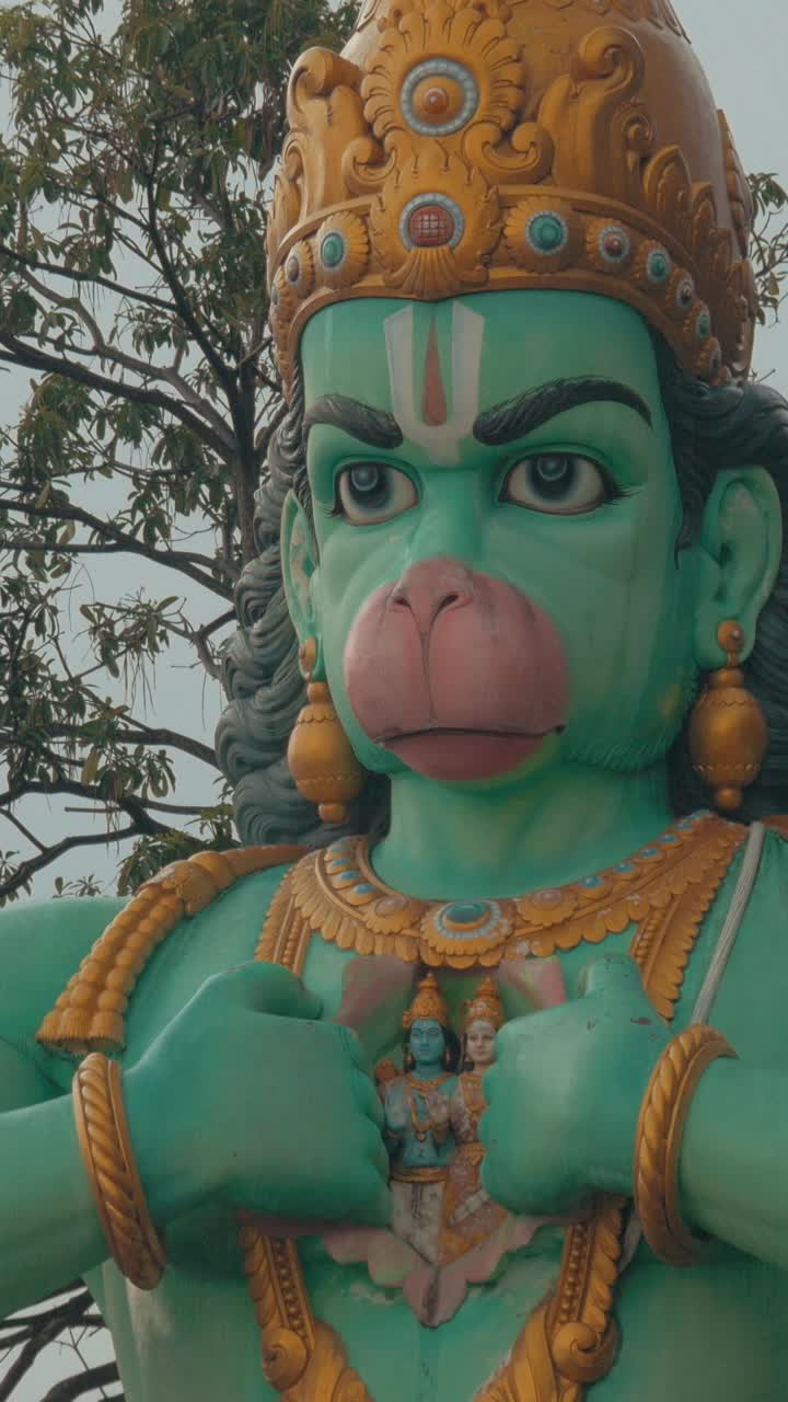 Colorful Hanuman Statue Revealing Deities in Chest