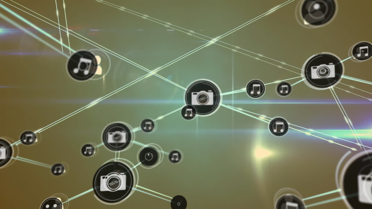 빛이 있는 검은색 배경 위의 연결 네트워크