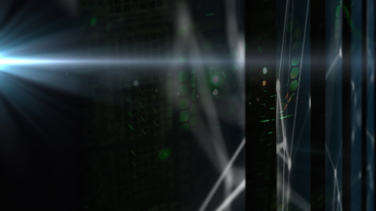 Animation of shapes moving over server room