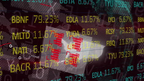 animation of stock market and financial data processing over black background