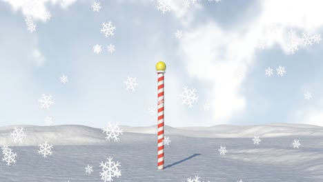 animación de nieve cayendo sobre el polo norte y paisaje de invierno
