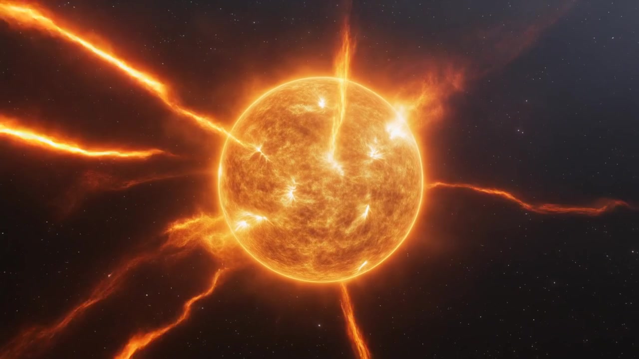 Animierte Sonne mit Sonneneruptionen im tiefen Weltraum