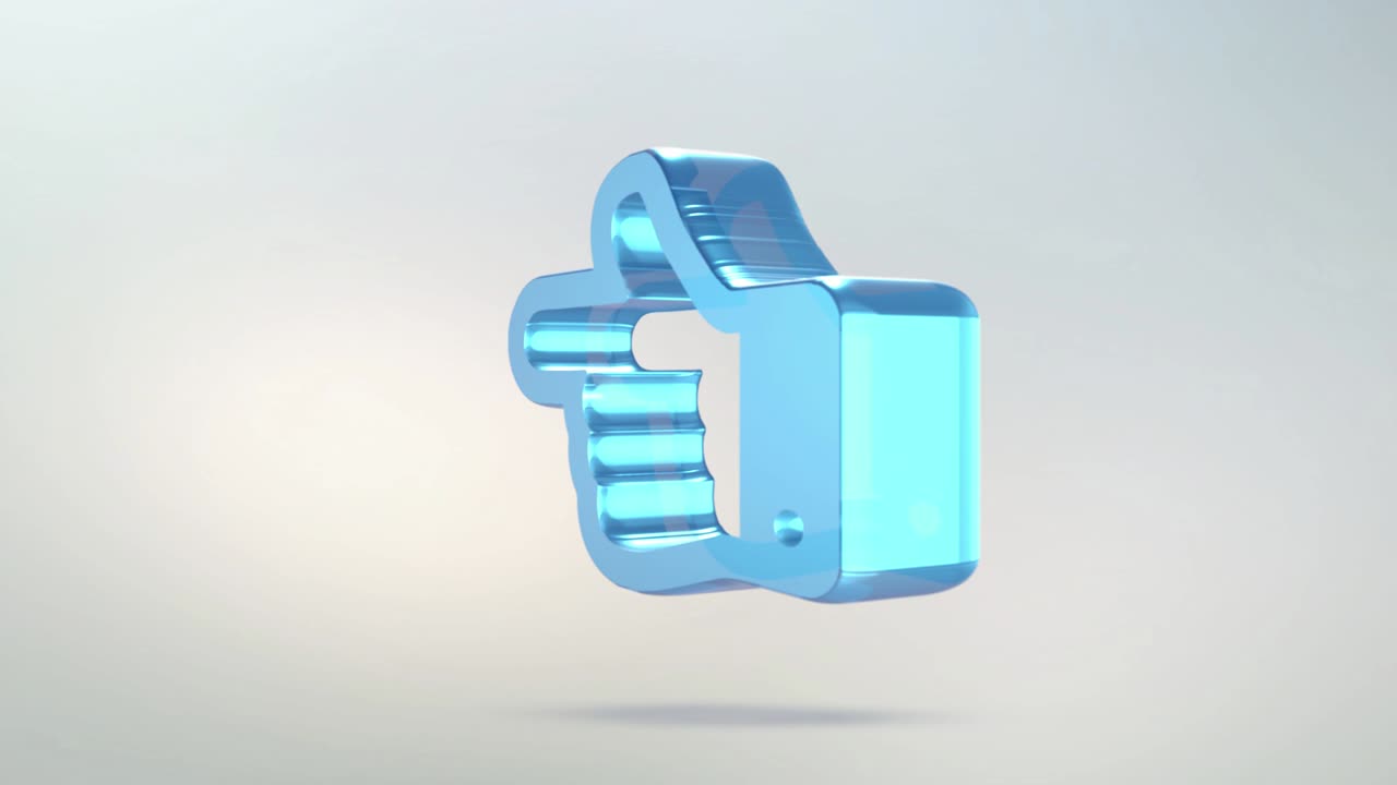 el icono de la mano está hecho de vidrio. icono de puntero giratorio transparente con canal alfa de color azul verde. símbolo de bucle sin costuras figura 3d