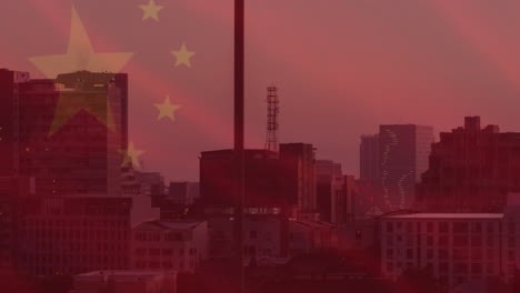 animation of flag of china over cityscape