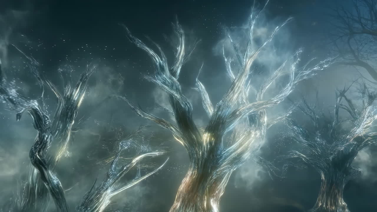 Ethereal Glowing Crystal Trees in a Mystical Forest