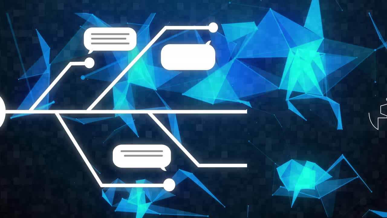 Animation of ai chat and data processing over blue connections