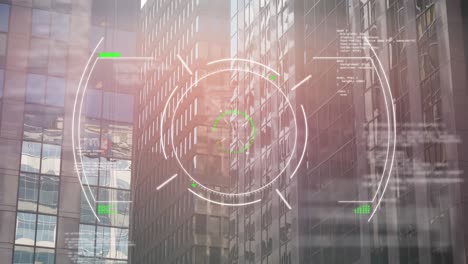 Animation-of-data-processing-and-scope-scanning-over-tall-building