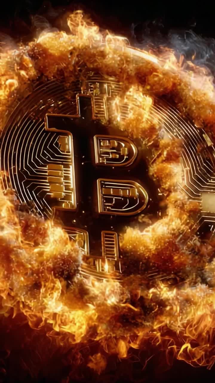 A Dramatic Visualization of a Bitcoin Surrounded by Flames, Representing the Intense Passion and Controversy of Cryptocurrency in a Fiery Setting