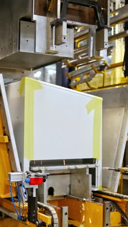 automated plant indoors. robotic equipment inside the modern factory background. innovative technologies at manufacture. vertical video