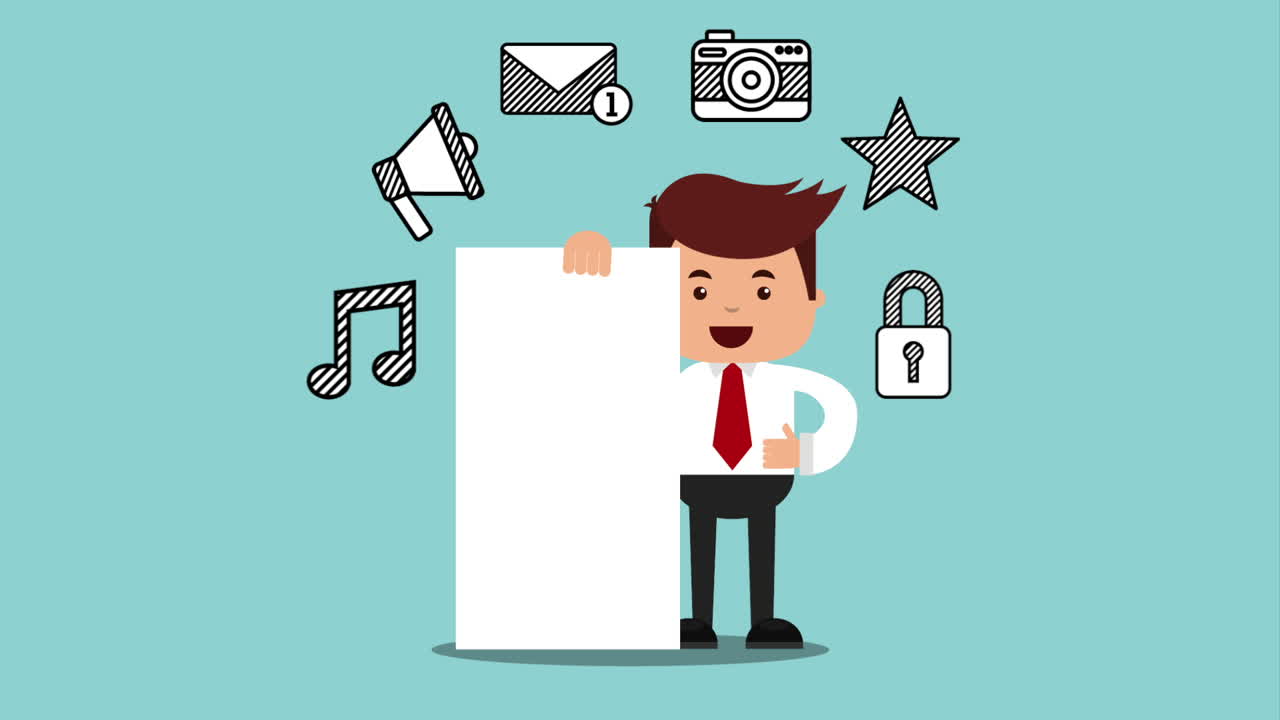 전자상거래 기술 애니메이션을 가진 사업가