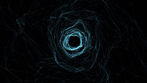 túnel con colores brillantes al azar malla geométrica. animación de vuelo a través de túnel abstracto