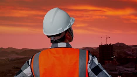 trabajador de la construcción al atardecer