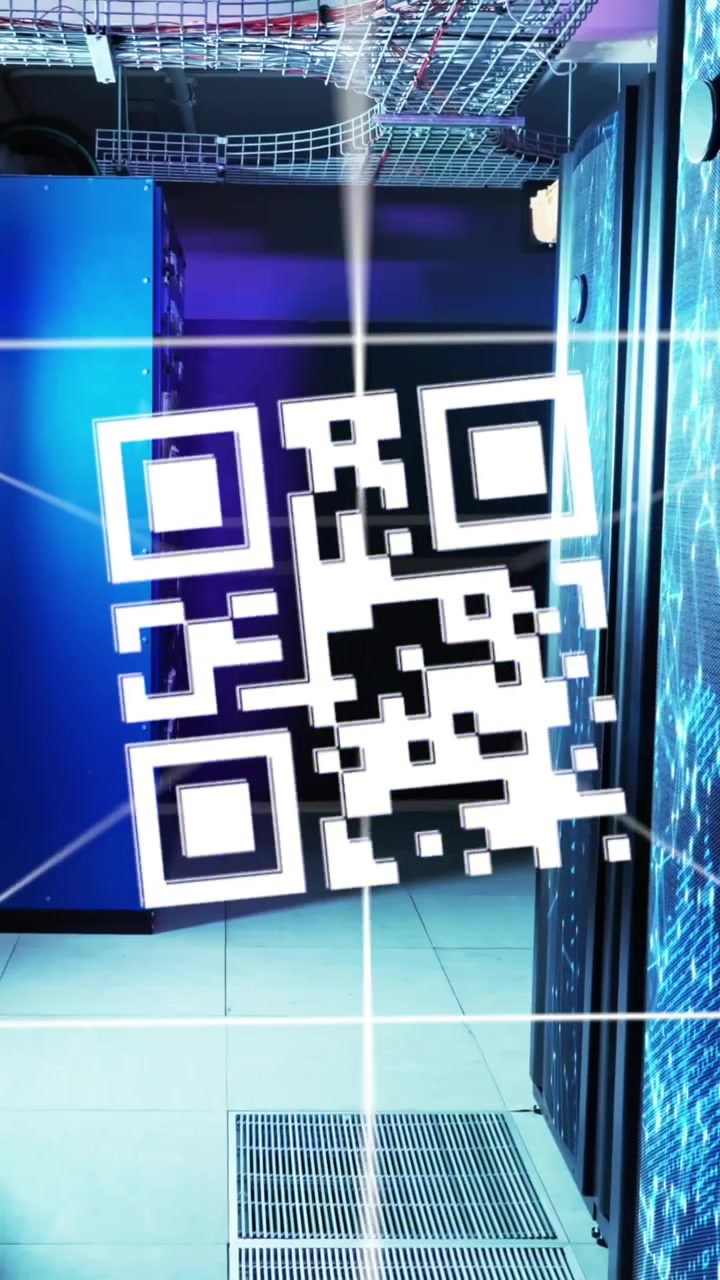 Animation of qr code over server room