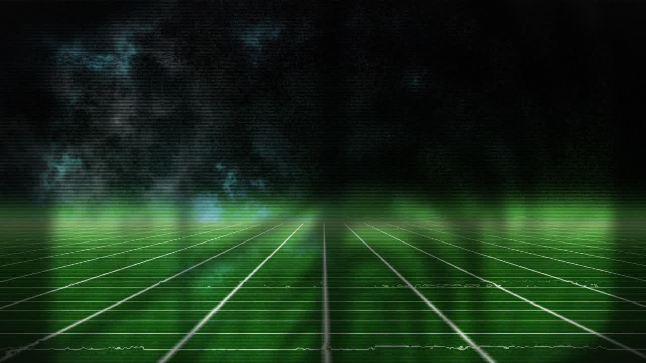 In school, animation of futuristic green grid landscape extending into clouds