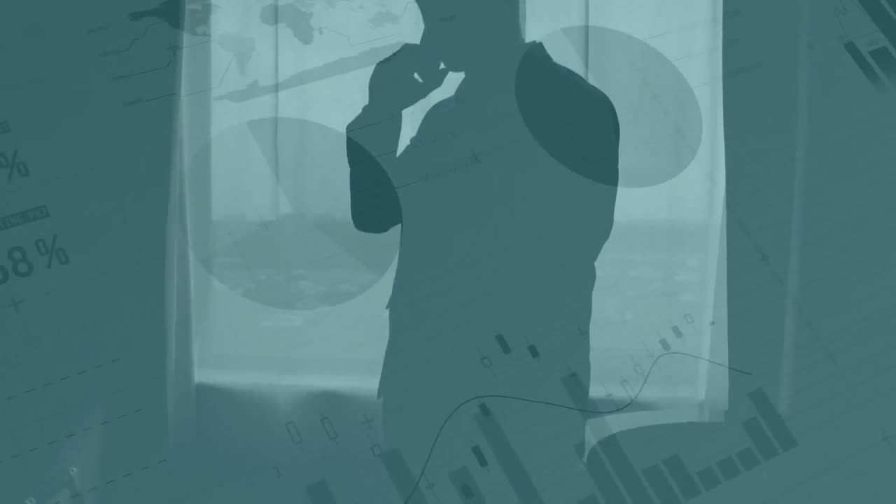 스마트 폰을 사용하는 사업가에 대한 통계 처리 애니메이션