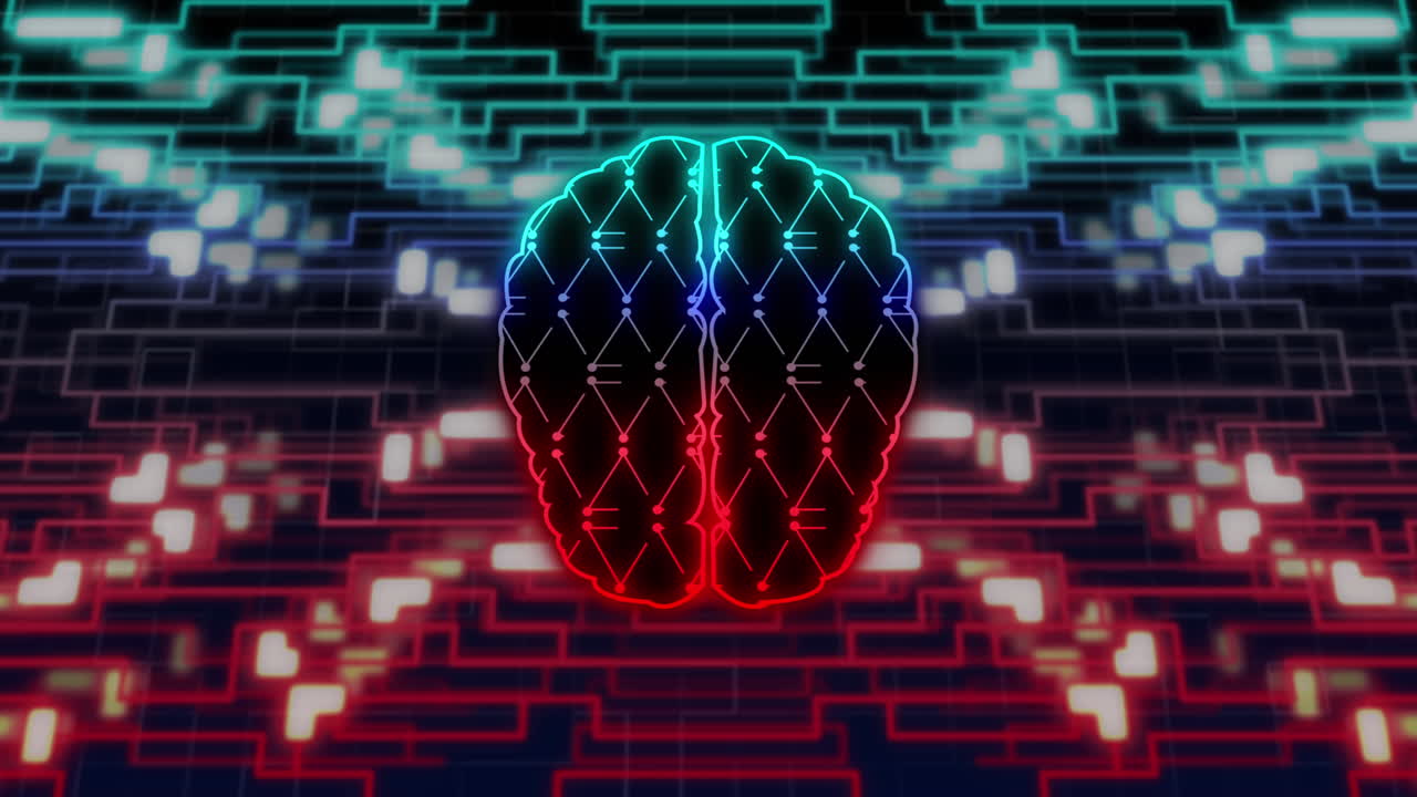 animación del cerebro digital a través de una red de conexiones y formas.