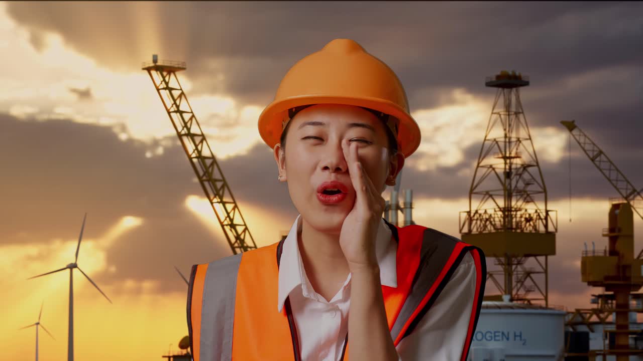 Engineer Woman Communicating on Oil Rig