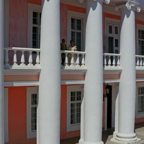 people on column building