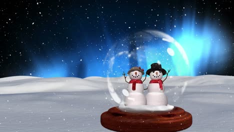 Cute-Christmas-animation-of-snowman-against-shiny-background-4k