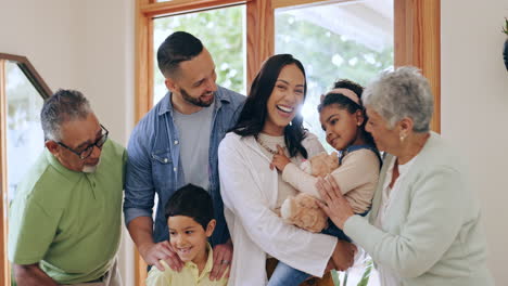 dad, grandparents or face of children with mom