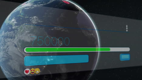 progress bar animation over earth with emoji reactions and numerical counter