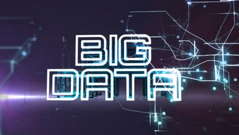 animación de texto de big data 3d con patrón de navegación y destellos de lente sobre un fondo abstracto