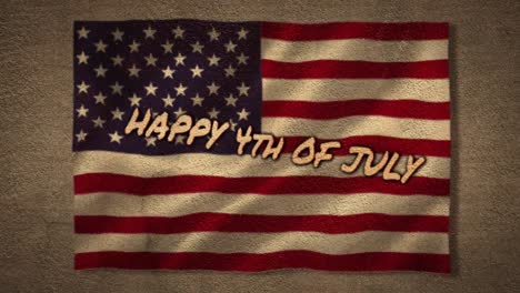 animation of handwritten text happy 4th of july with an u.s. flag waving in the background