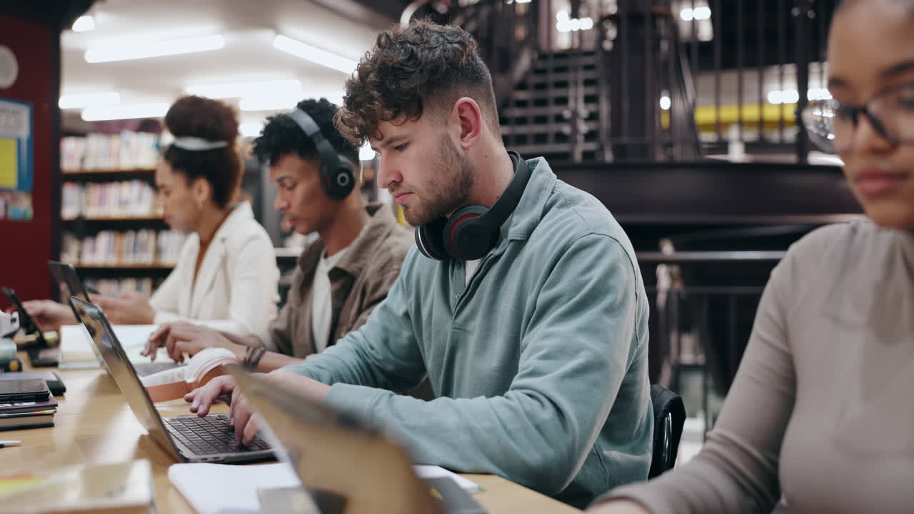 Students Studying in a Library