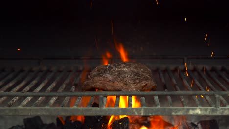 chef add premium marble steak beef angus kobe wagyu over grid grill charcoal fire oven