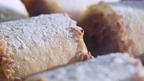 close-up of sugared pastries