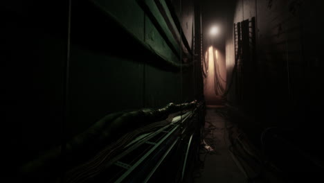 dark and creepy tunnel with cables and wires