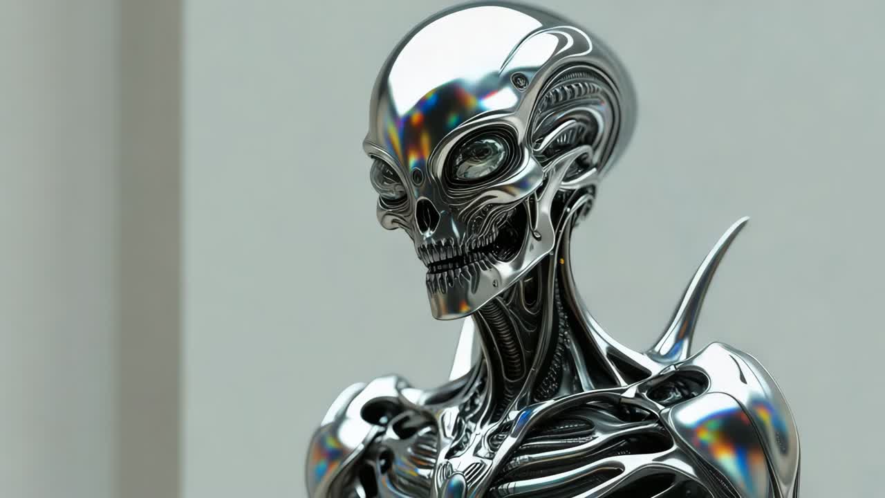 testa di cyborg alieno metallico