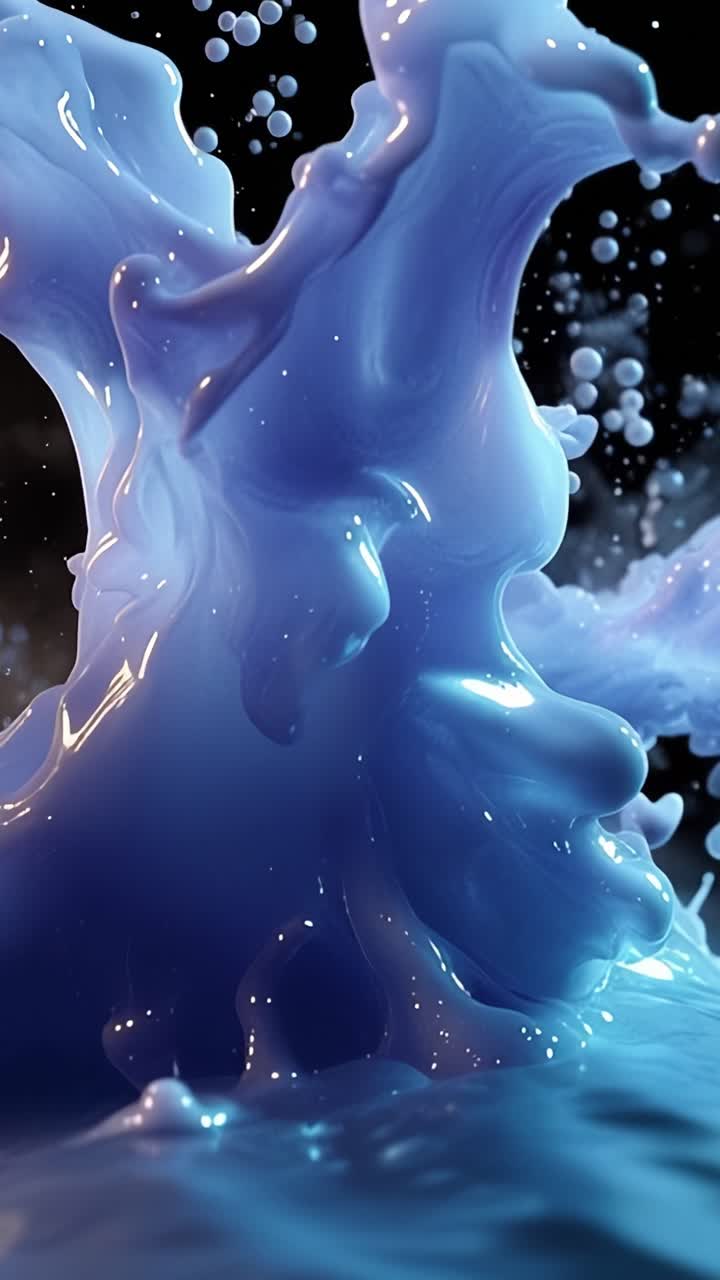 Schizzi dinamici di liquido blu vivido catturati in alta definizione, che mostrano il movimento fluido e i dettagli intricati delle goccioline d'acqua in un contrasto mozzafiato.